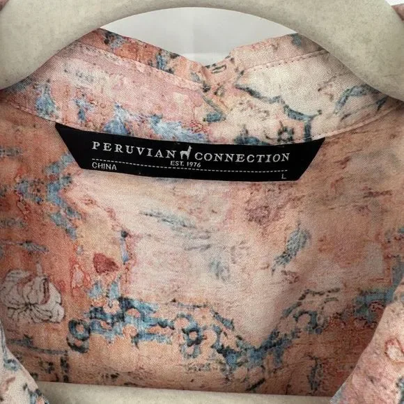 Peruvian Connection Semi Sheer Multi Color Long Sleeve Button Front Blouse Sz Lg - Picture 4 of 4